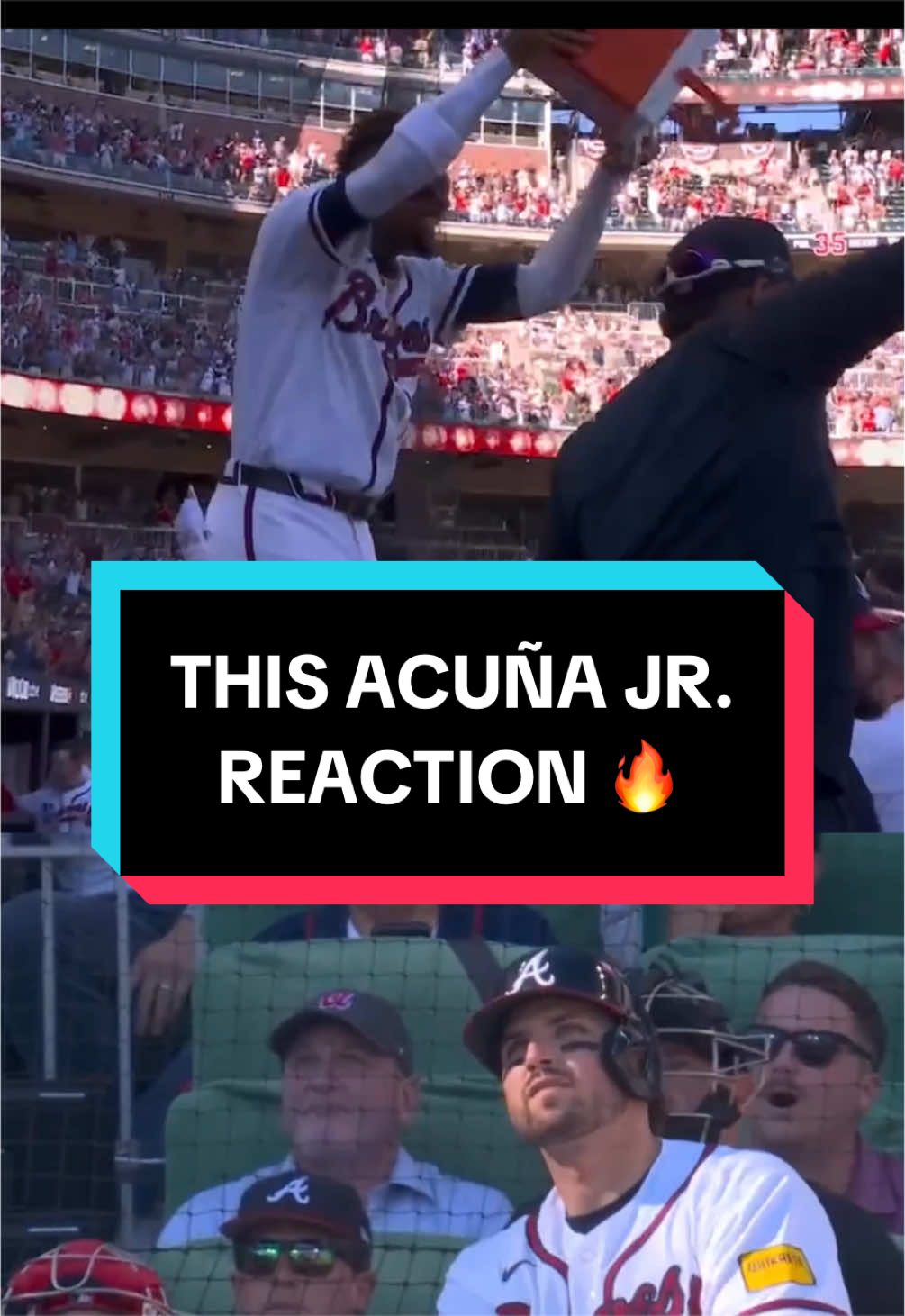 Ronald Acuña Jr. was HYPED UP after Austin Riley’s go-ahead homer!  