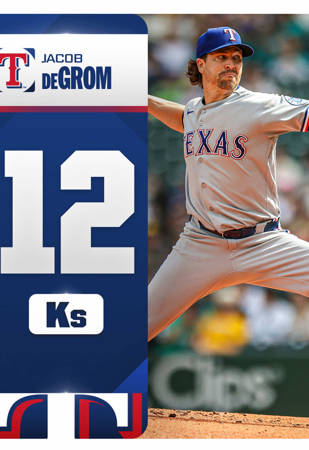 Jacob deGrom strikes out a dozen for the first time as a member of the @Texas Rangers! 