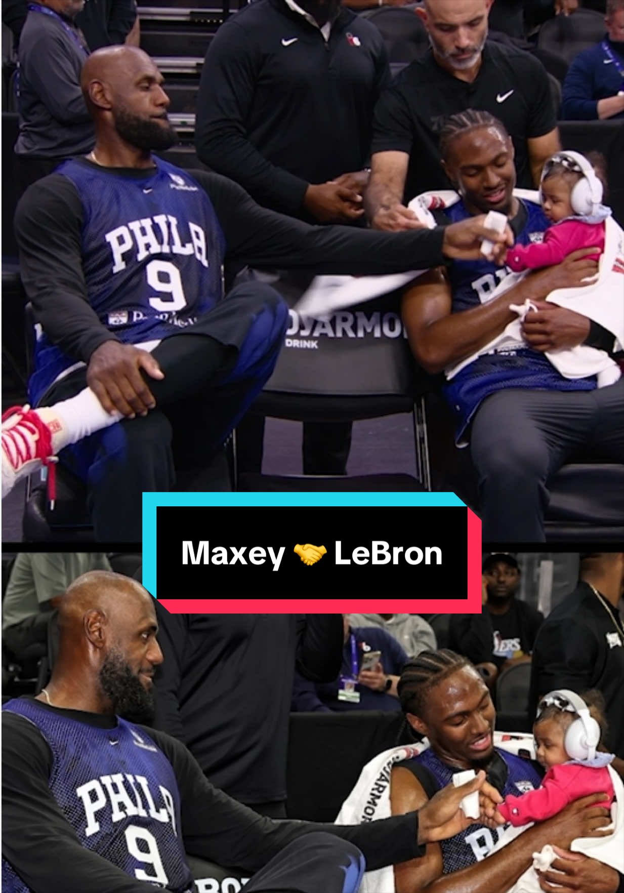 SOUND ON to hear LeBron James and Tyrese Maxey developing chemistry during practice 🗣️ 