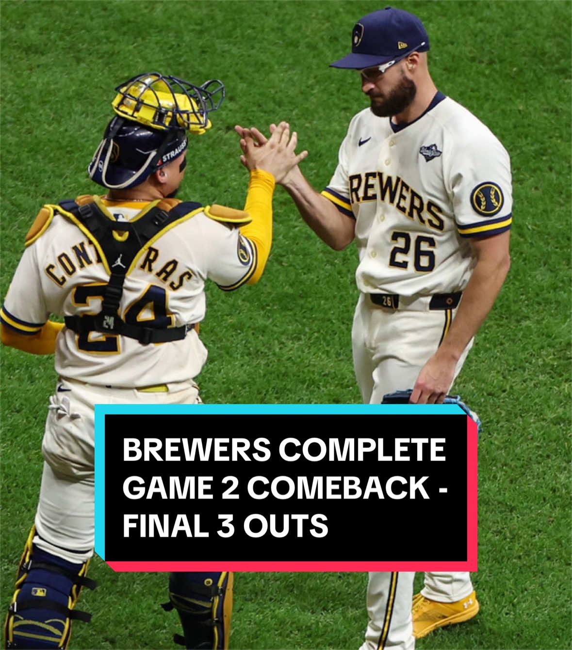 Aaron Ashby saves the game to finish out a stunning comeback win for the Milwaukee Brewers during Game 2 of the World Series vs. the Tampa Bay Rays on October 24, 2026. 