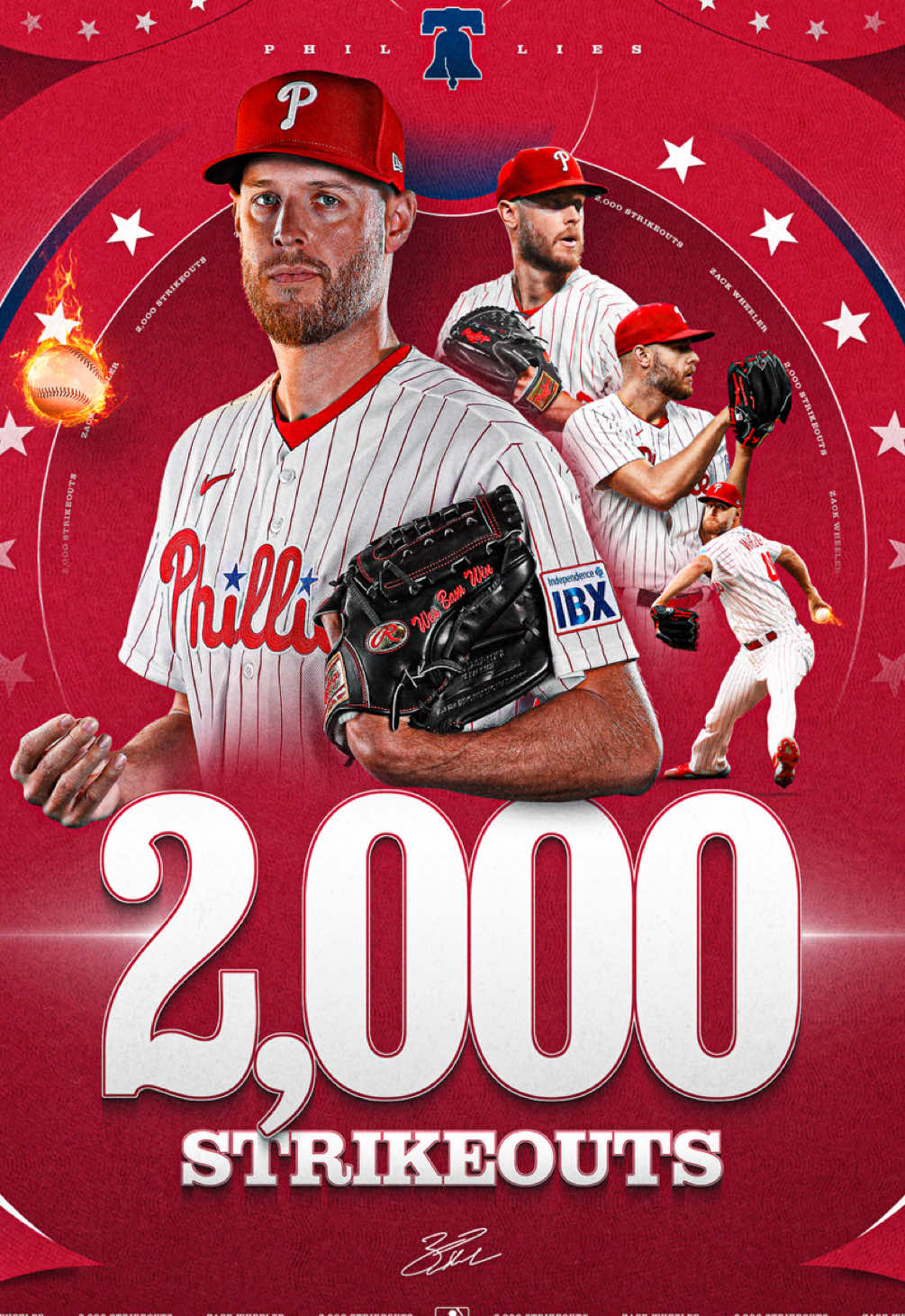 Zack Wheeler strikes out the side in the first inning to reach 2,000 career Ks!