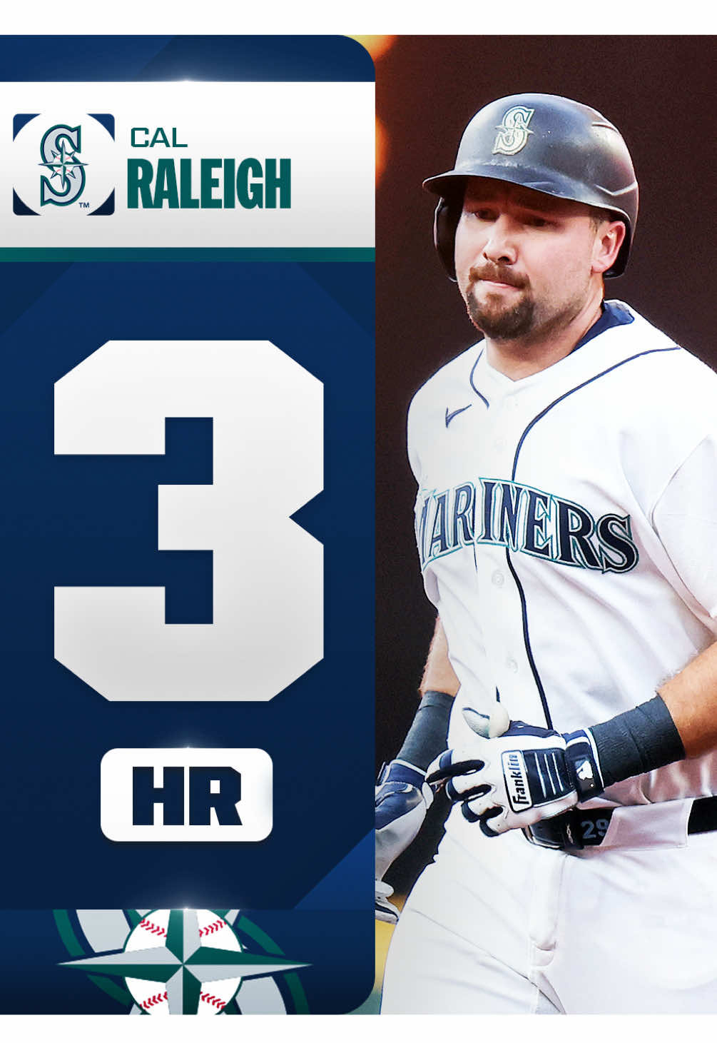 Cal Raleigh has the first 3-homer game of his career and the 15th 3+ homer game in @Seattle Mariners history! 