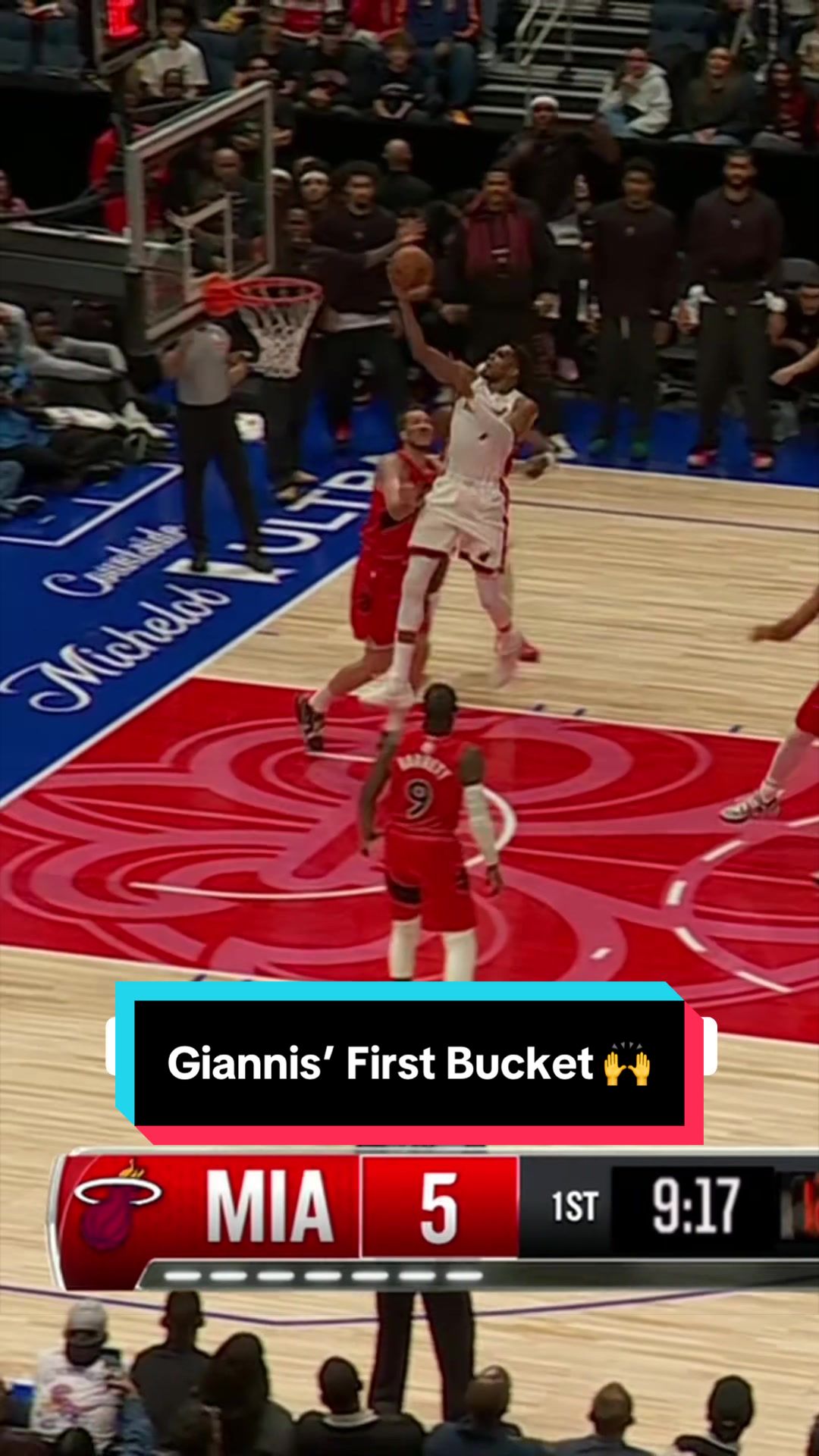 Giannis finishes through contact for his first bucket in @Miami HEAT threads 🙌 