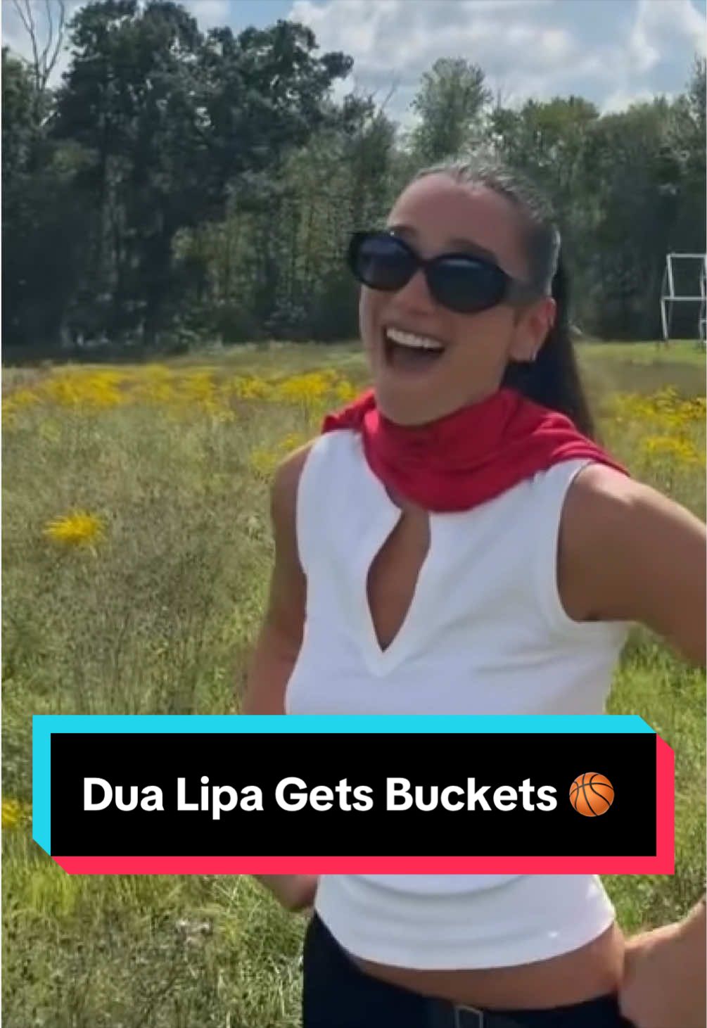 @Dua Lipa with the bucket on the hoop tree ⭐️🏀 (via dualipa/IG) 