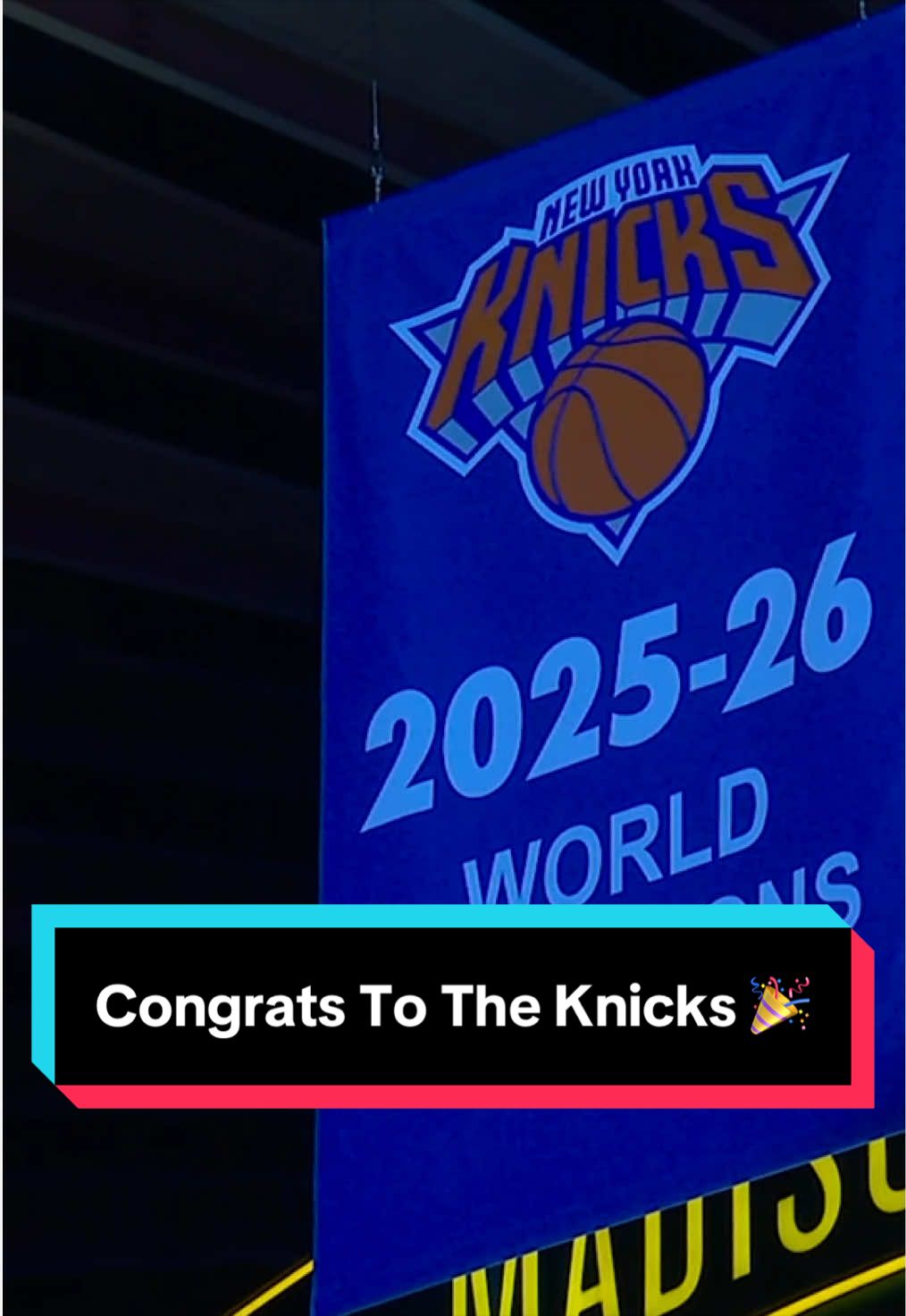 The @New York Knicks third championship banner is up in the MSG rafters 👏🎊 