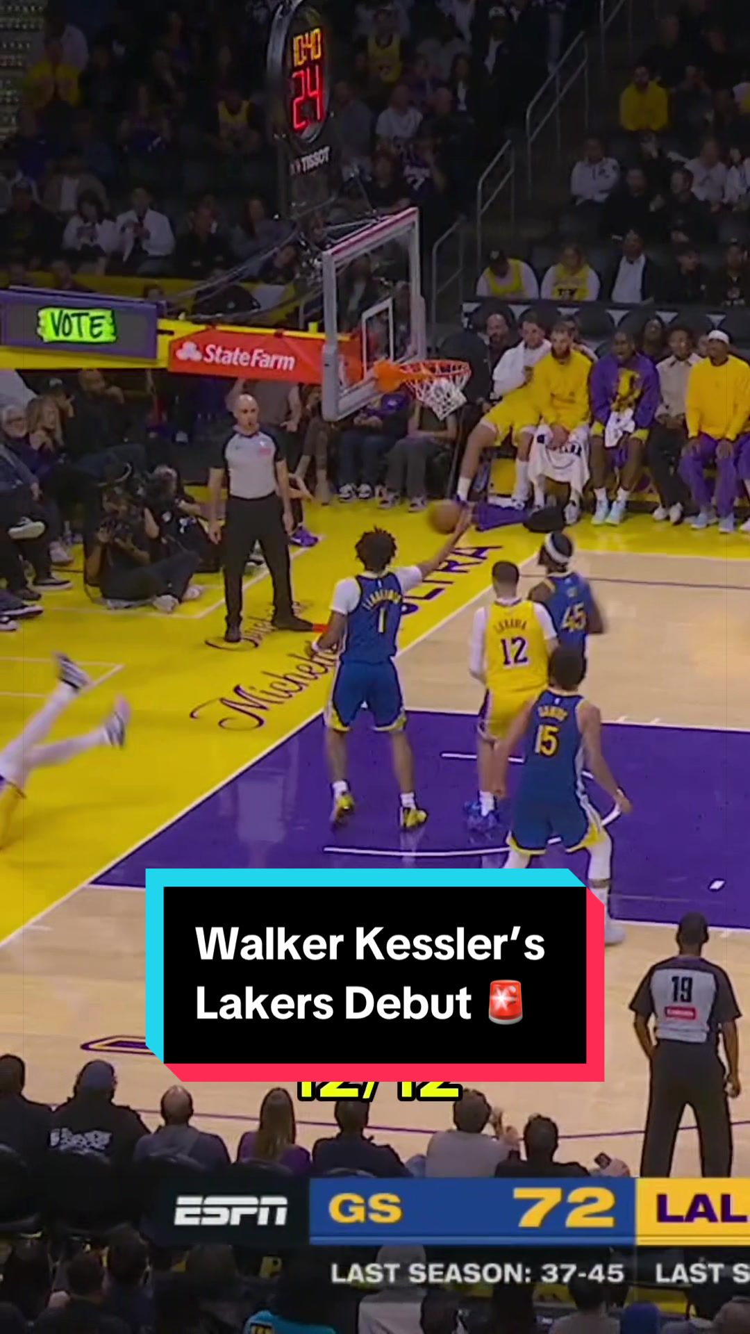 With 10 dunks… Walker Kessler now holds the most dunks by a @Lakers since Shaq in 2003 🚨 
