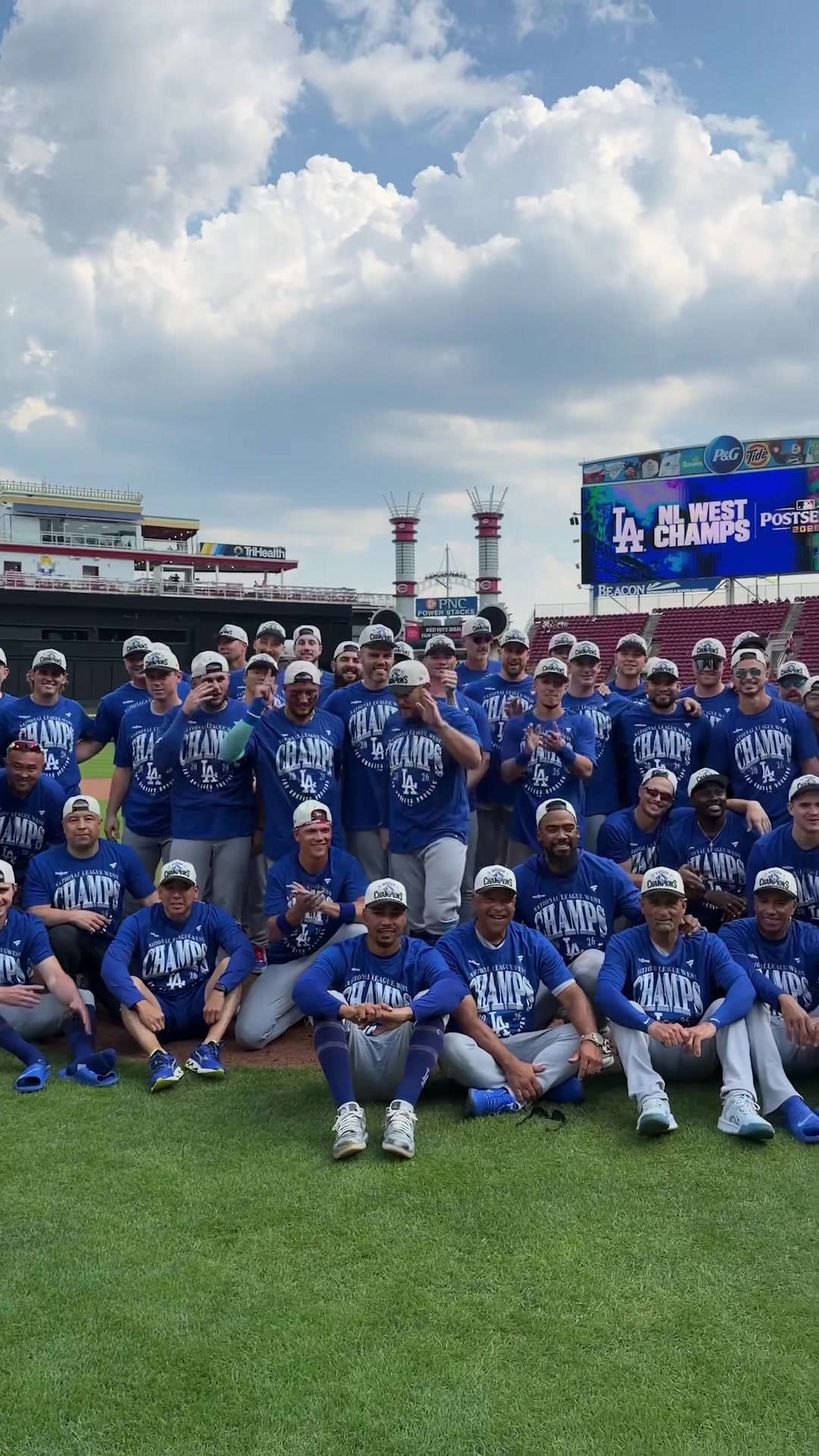 On the field with the Champs. 
