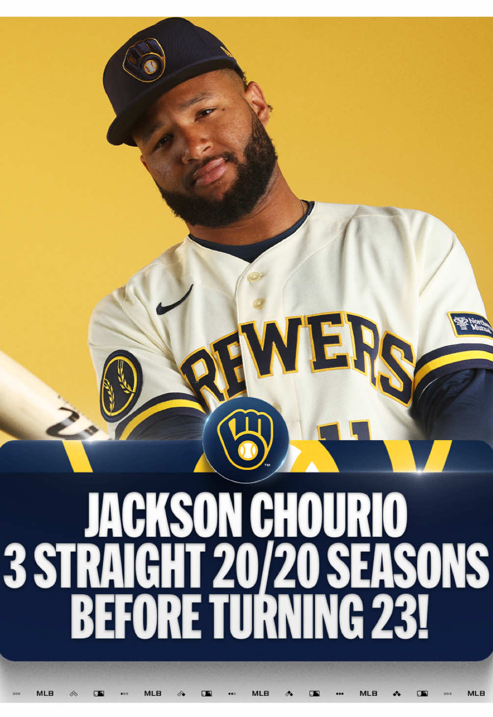 Jackson Chourio picks up his 20th stolen base of the season, becoming the first player with three 20 HR/20 SB seasons before turning 23 years old!