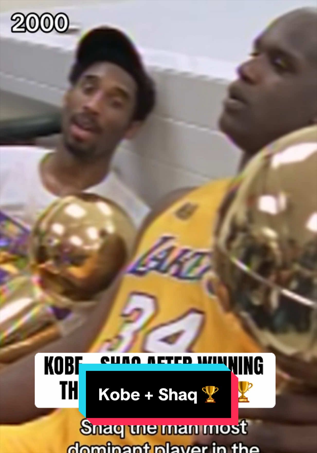 This moment between Kobe + Shaq after leading the Lakers to victory in the 2000 NBA Finals >>> 🏆 