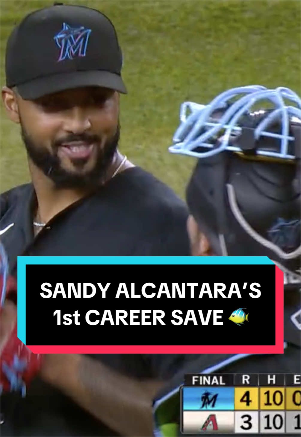 Sandy Alcantara made his first relief appearance since 2017 and earned his first career save to help the @Miami Marlins take the series 🐠 