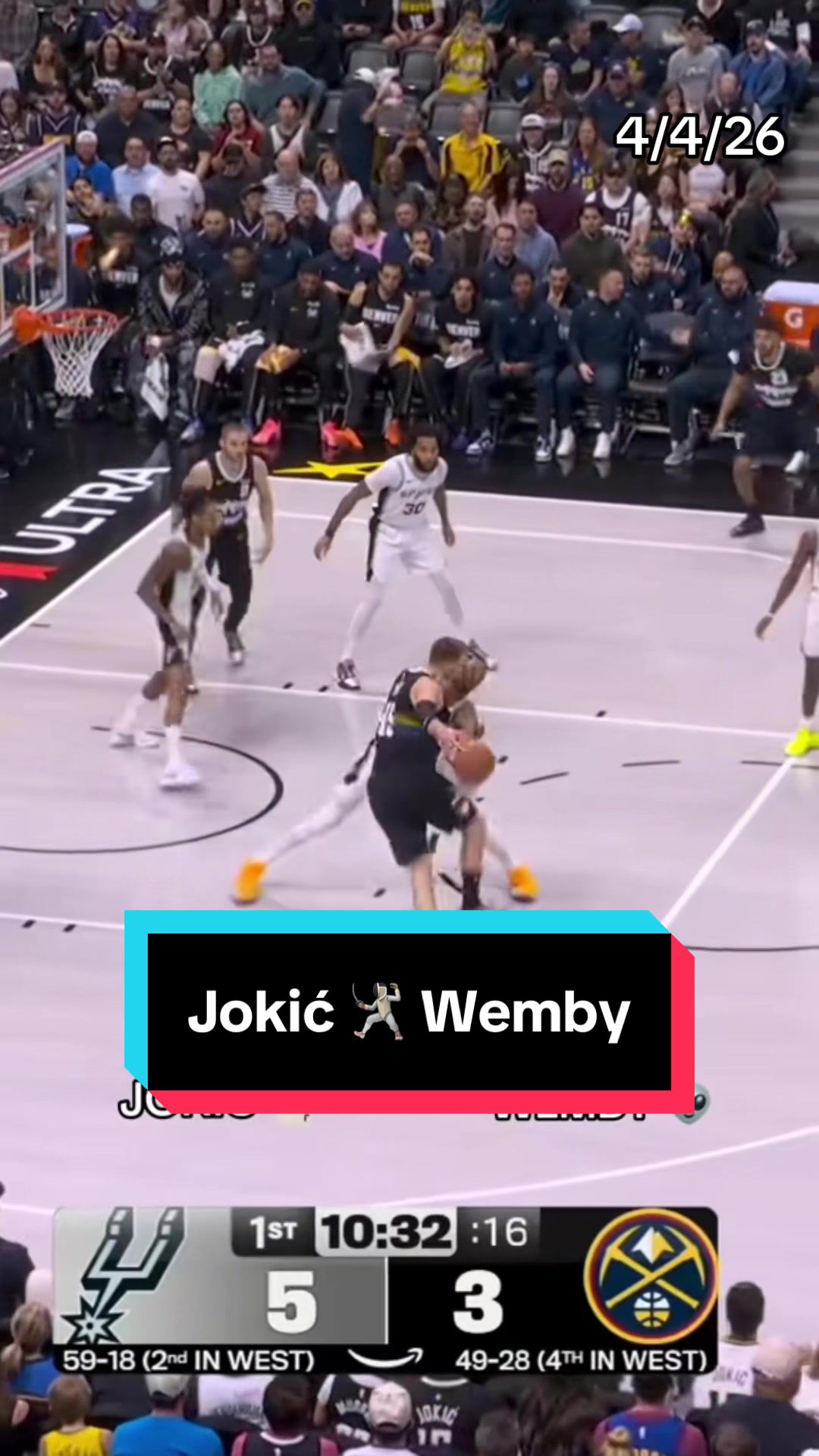 A look back at this tough battle between Nikola Jokić and Victor Wembanyama last season💪 