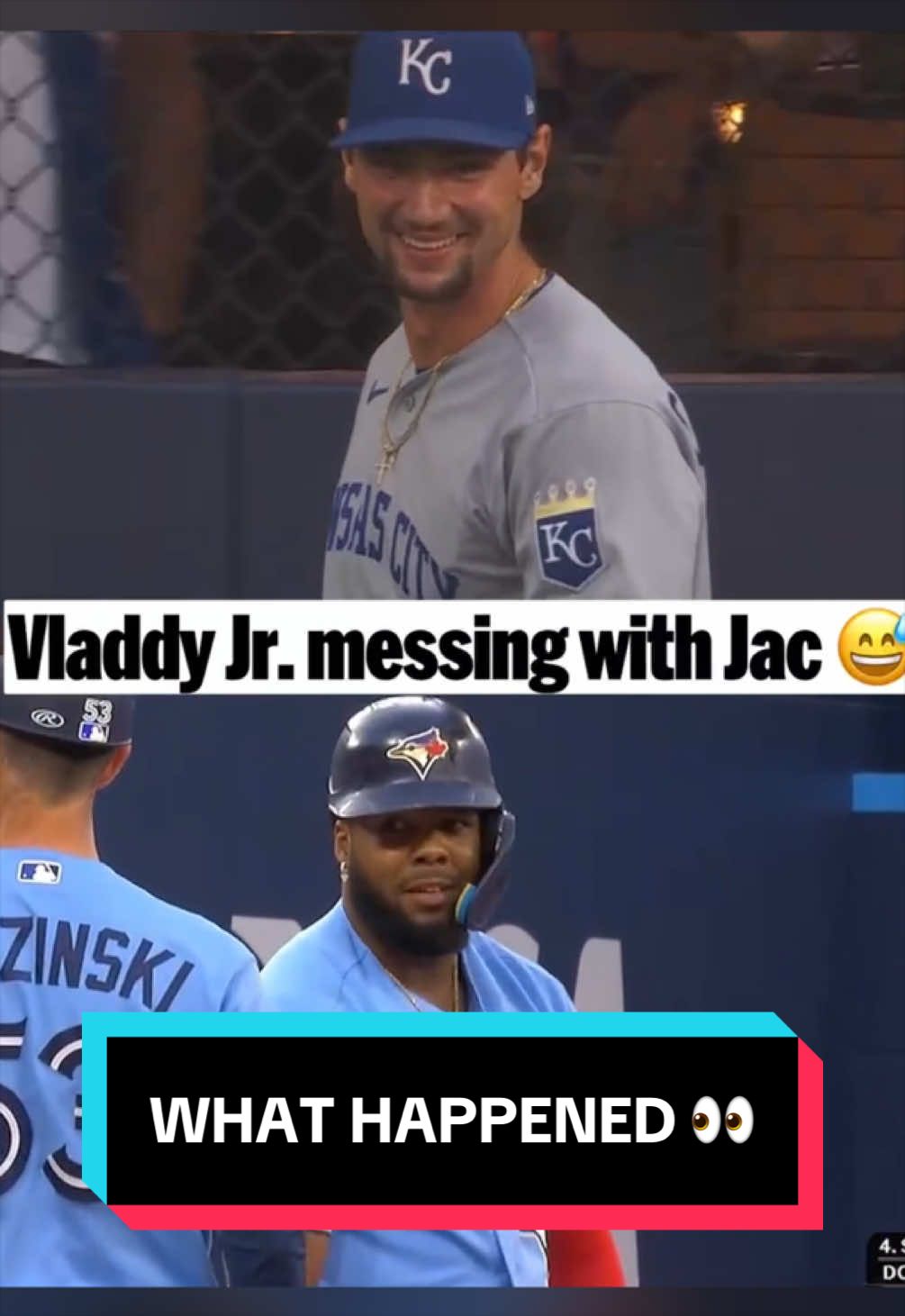 Vladimir Guerrero Jr. had to rush back to first with Jac Caglianone in right field 😂