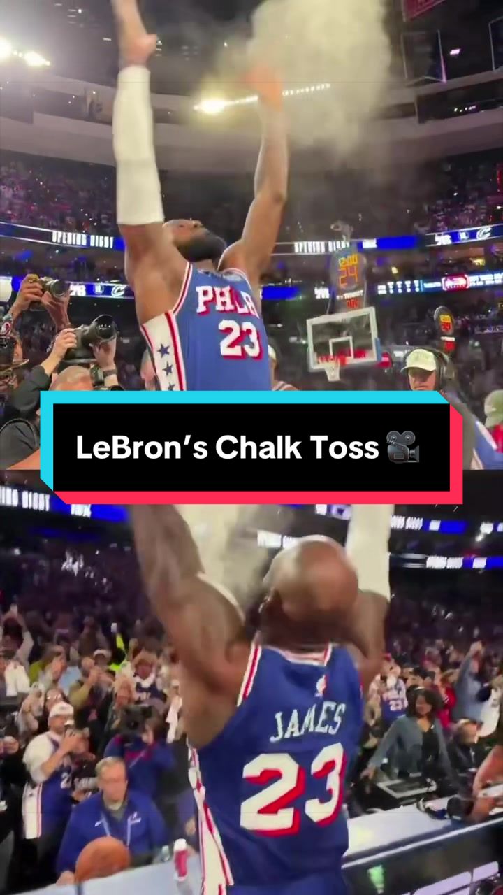 LeBron James’ first home chalk toss as a @Philadelphia 76ers 🚨 Which angle do you prefer 👀 