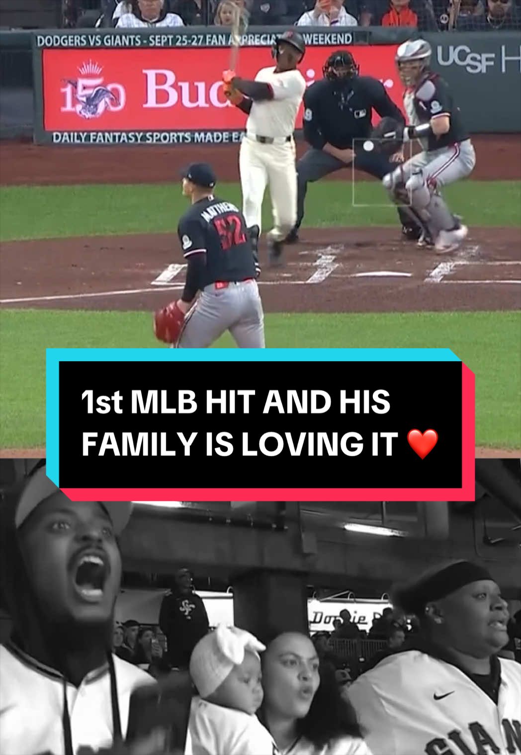 Bo Davidson collects his first hit in his first MLB at-bat and his family is loving it ❤️