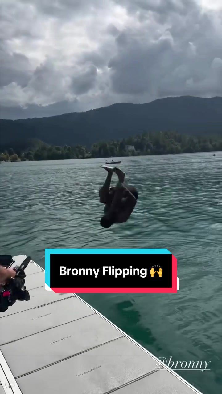 Bronny James front flipping into the lake in Slovenia 🌀 