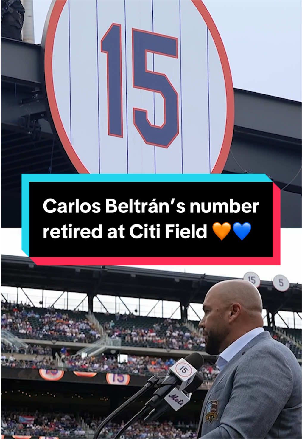 Carlos Beltrán was inducted into the Mets Hall of Fame and had his No. 15 retired by the team 💙🧡