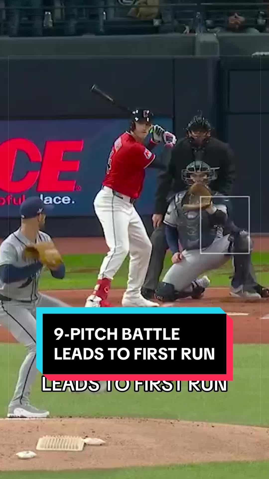 Chase DeLauter wins the 9-pitch battle and gets the Guardians on the board immediately 😮 