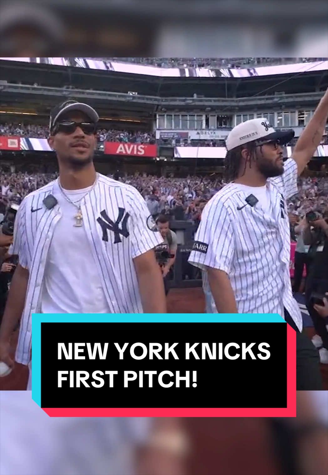 Jalen Brunson and Josh Hart toss out first pitches at Yankee Stadium after securing the New York Knicks' first NBA championship in 53 years 😤