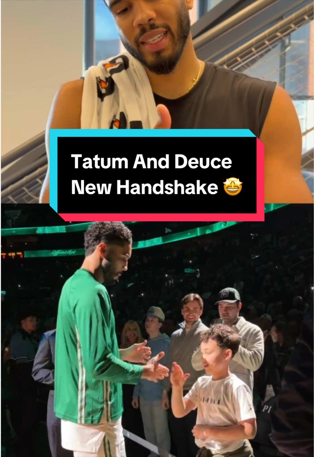 “It’s preseason for everybody. I remember I went through the starting five, and I was like I’m forgetting something…” 🤔 Tatum tuned up his pregame ritual with Deuce this preseason 🤝☘️ 
