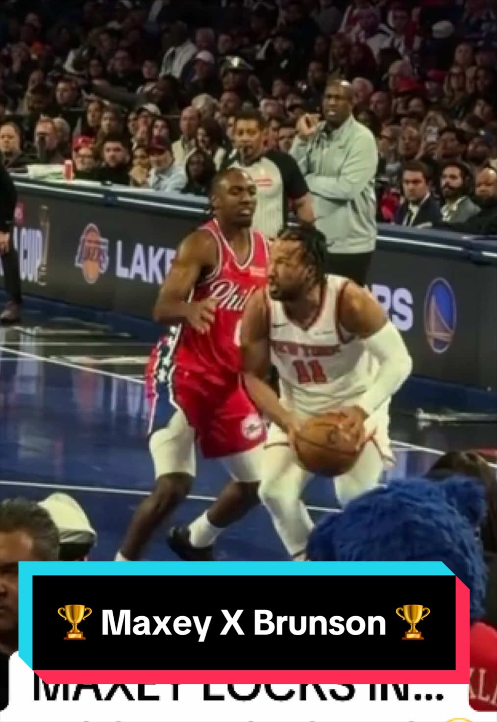 Replying to @NBA 🏆 High-level clamp work by Tyrese Maxey, but Jalen Brunson’s shot-making is just unfair 🙌😤 