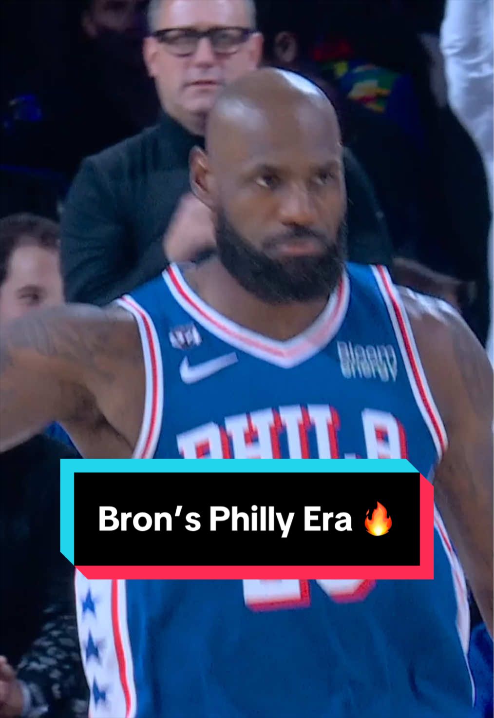 Bron hits a deep three for his first bucket in Philly 🏠 