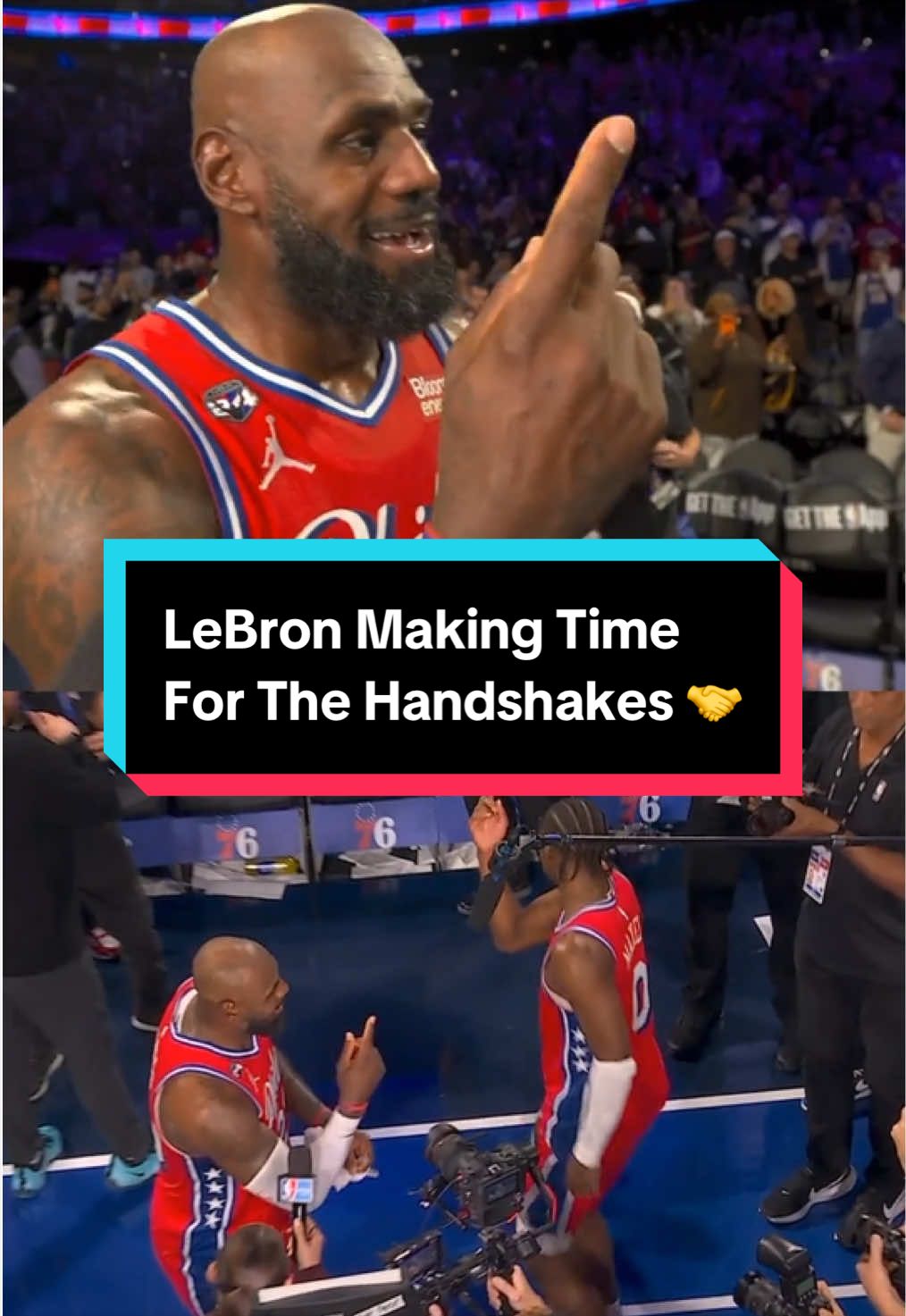 LeBron got right back to the interview after hitting his handshake with Maxey 😭 